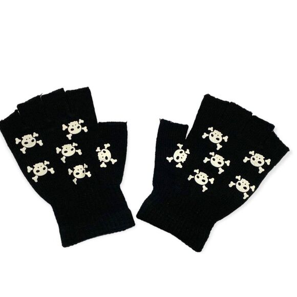 Raves Glow In The Dark Skeleton Bones Black Knit Arm Warmers Gloves NEW - Picture 3 of 4